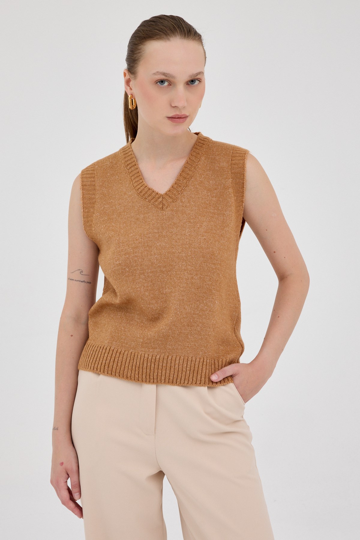 Taba Oversize V Yaka Kadın Süveter 2292 2
