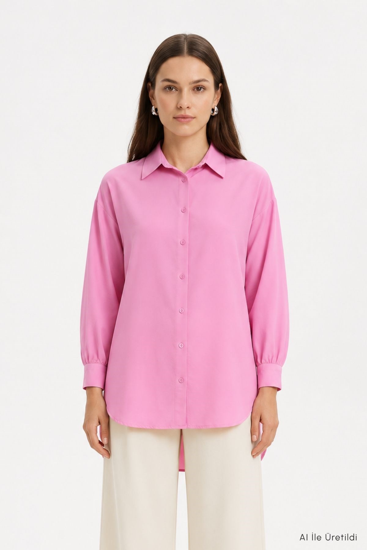 Oversize Balon Kol Gömlek 8699 Pembe