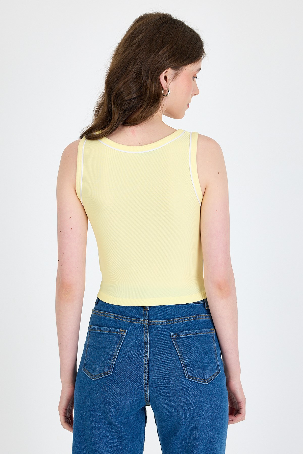 Sarı Şerit Detaylı Örme Crop Atlet 1049 5