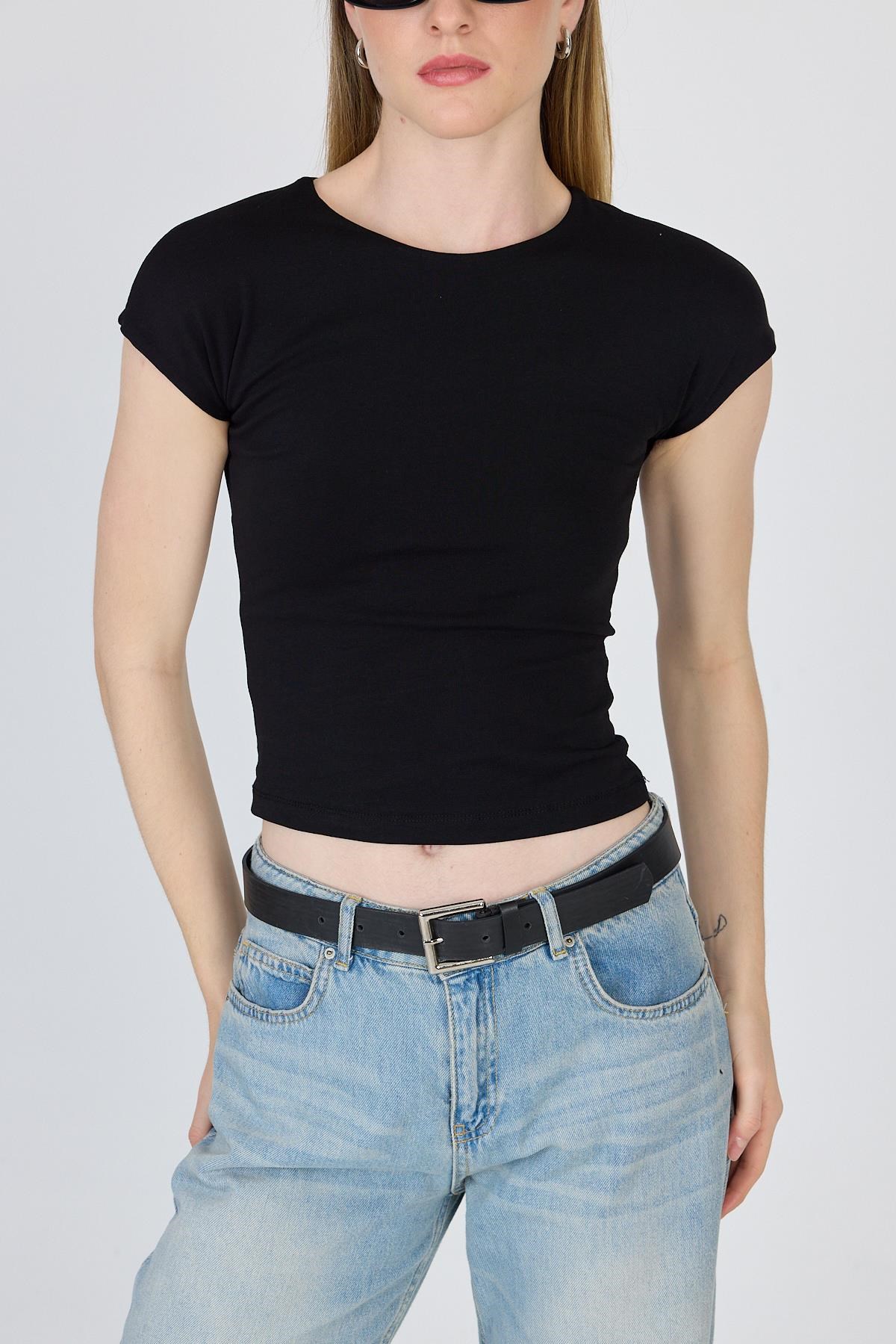 Siyah Bisiklet Yaka Pamuklu Slim Fit Tişört 9190 4