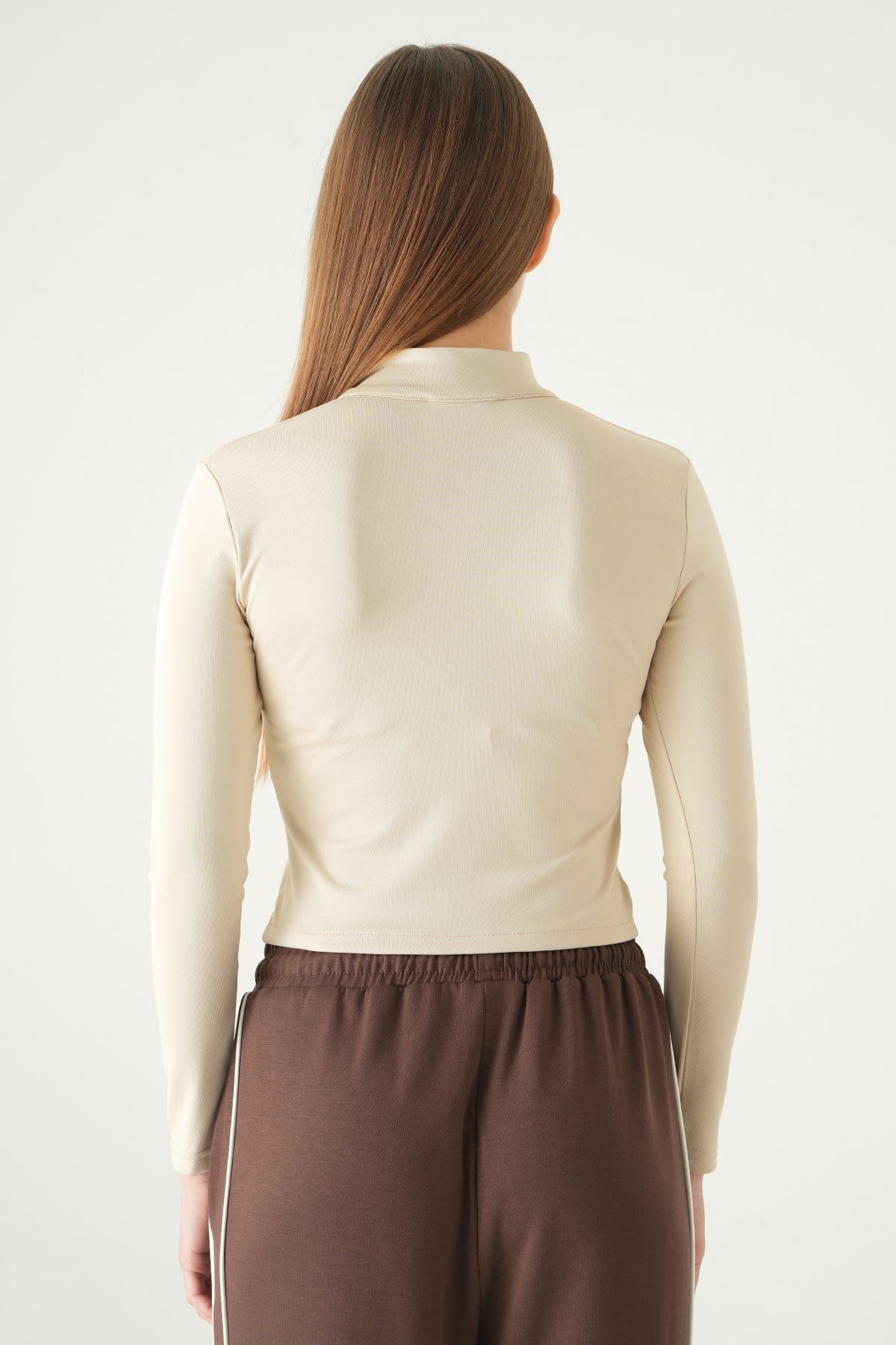 Şeritli Fermuarlı Sweat 8326A Bej 5