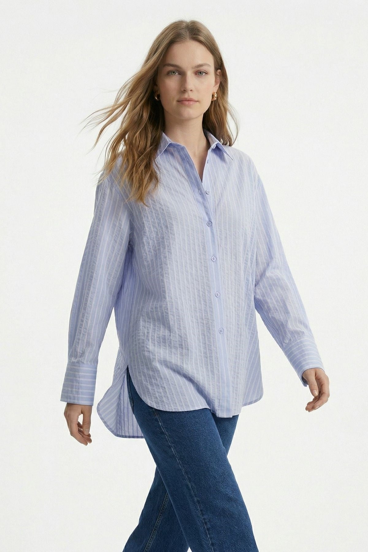 Çizgili Oversize Gömlek 5460 Mavi