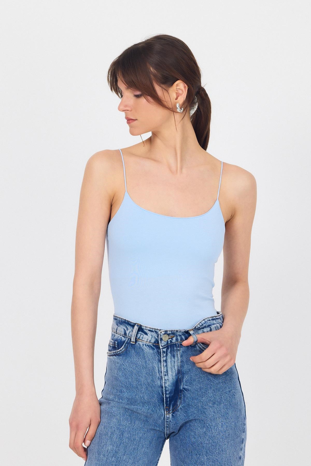 Bebe Mavi İnce Askılı Basic Atlet 848 7