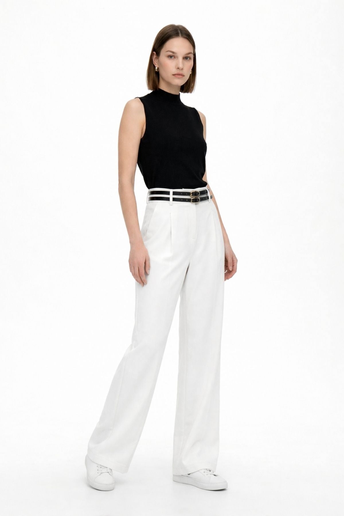 Çift Kemerli Pantolon 8413A Ekru 2