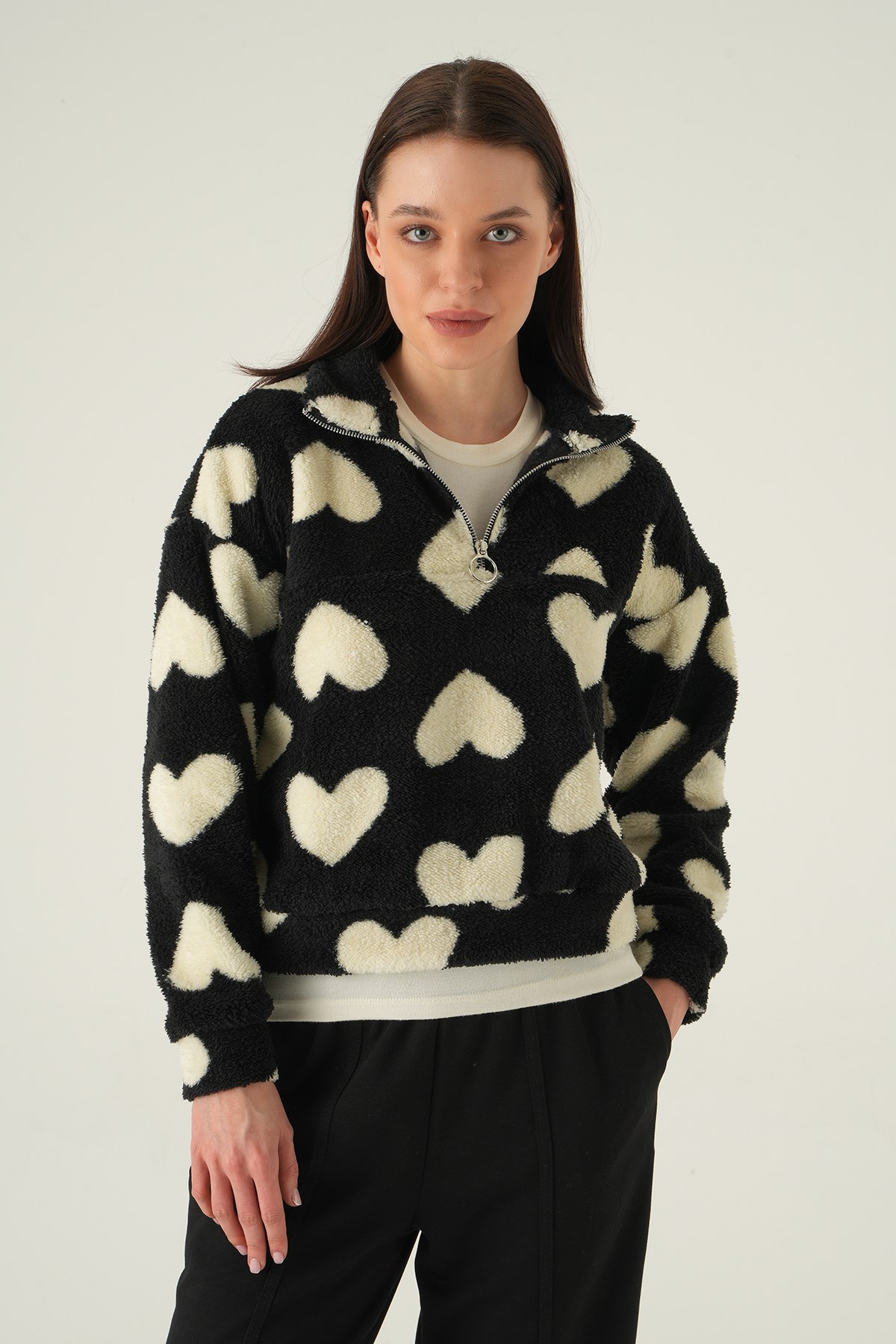 Kalpli Fermuarlı Sweat 3121A Siyah