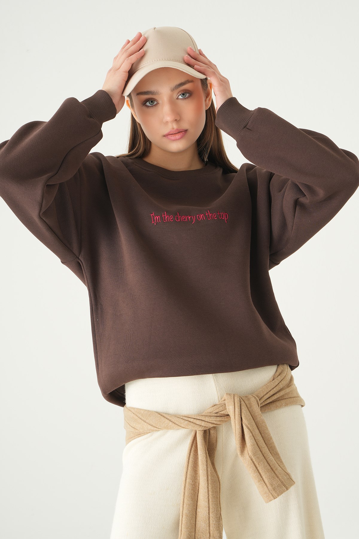 Cherry On Top Baskılı Sweat 1041 Kahve 6