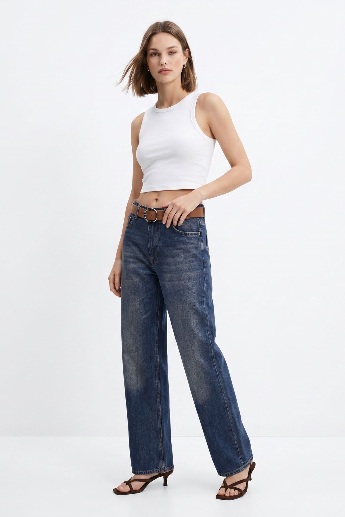 Yüksek Bel Kemerli Jean 3069 Tint Kahve