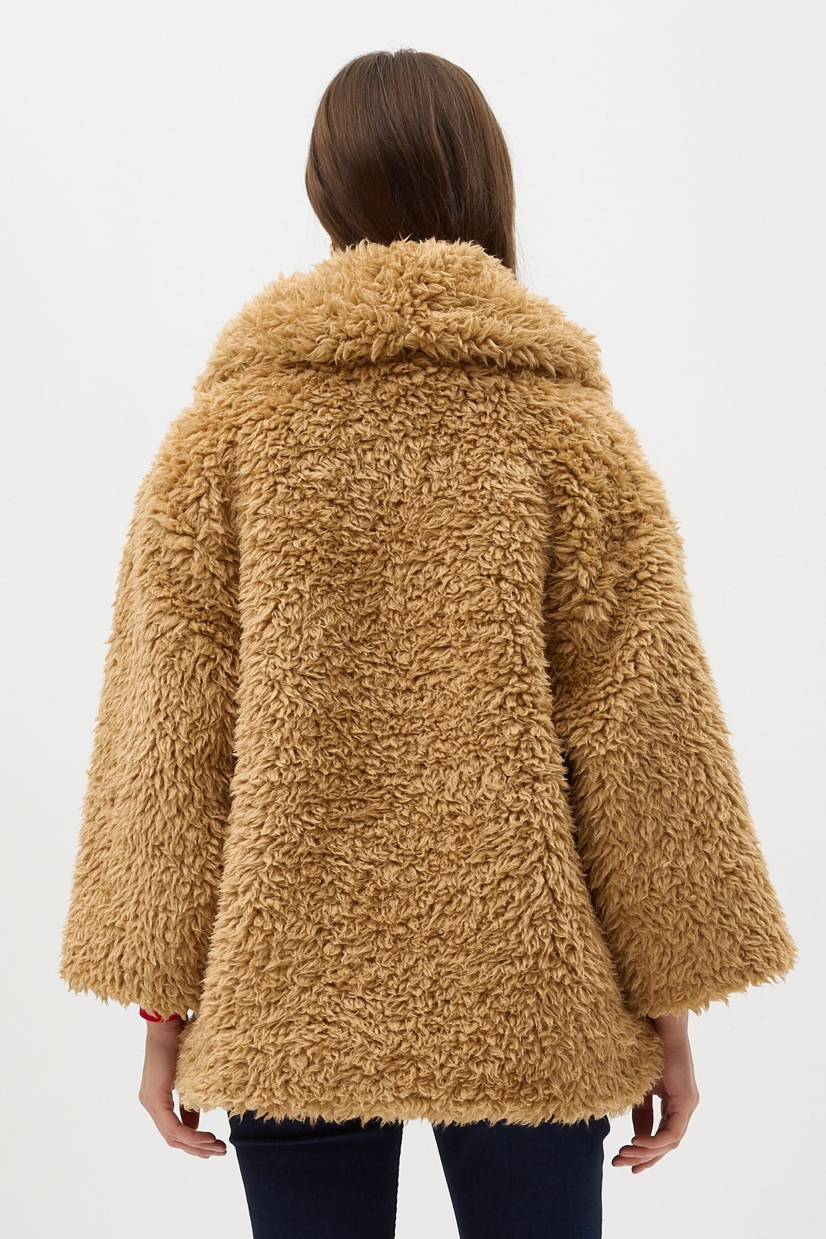 Camel Çıt Çıtlı Peluş Kadın Kaban 8471 5