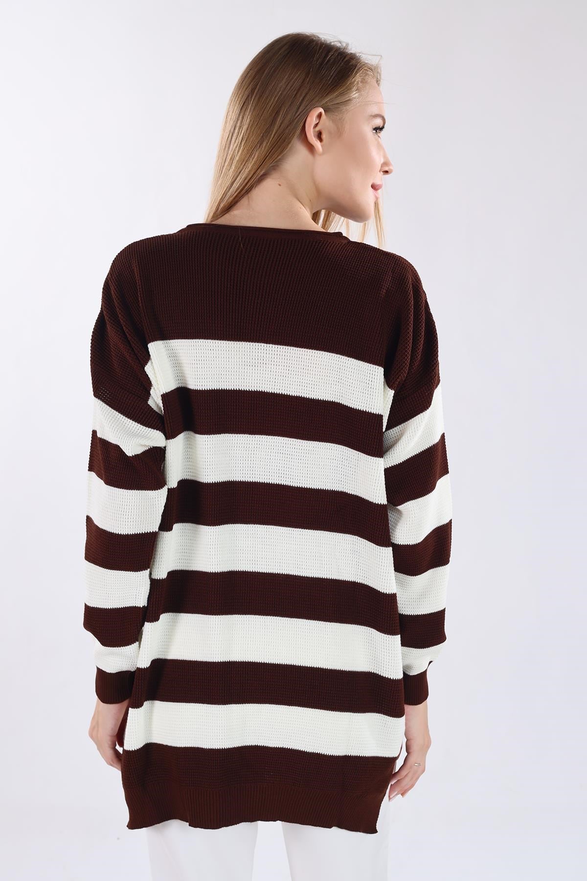Bisiklet Yaka Çizgili Tunik 5380 Acı Kahve 5