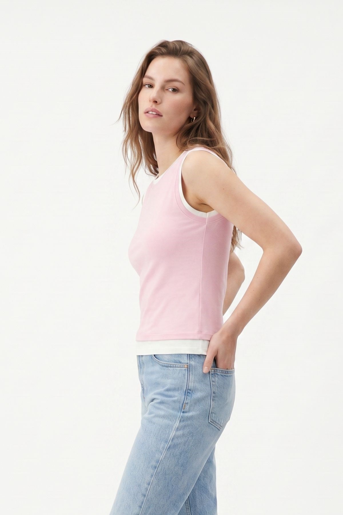 Bisiklet Yaka Çift Görünümlü Bluz 8355A Pembe 2