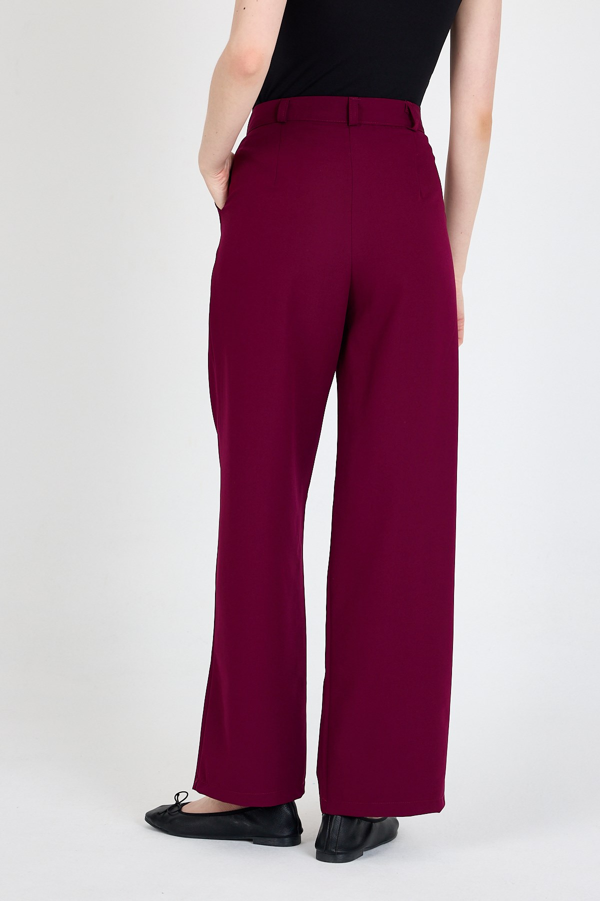 Bordo Pile Detaylı Palazzo Pantolon 4003A 5