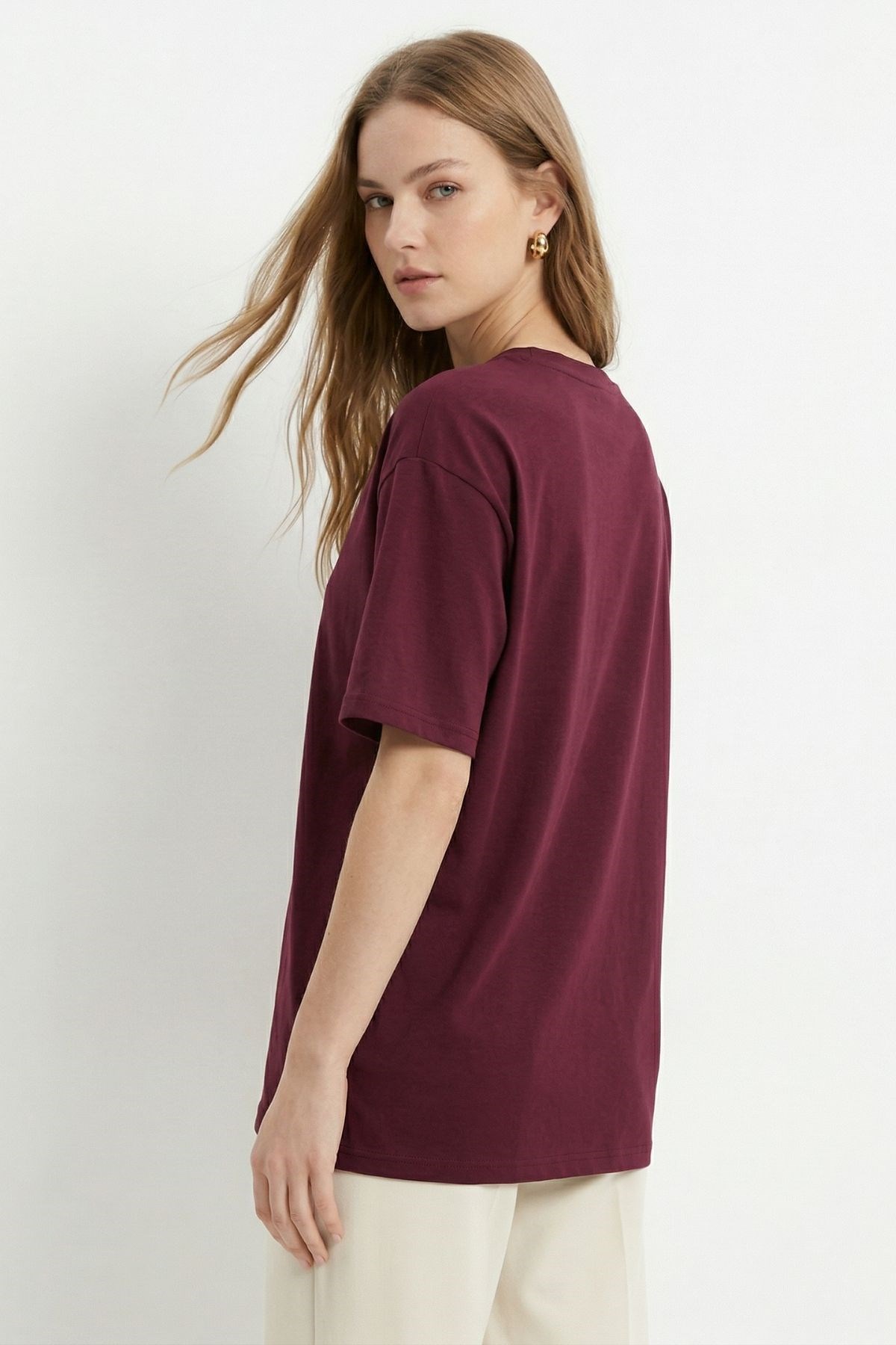 TCR-1633 Oversize Tişört Bordo 3