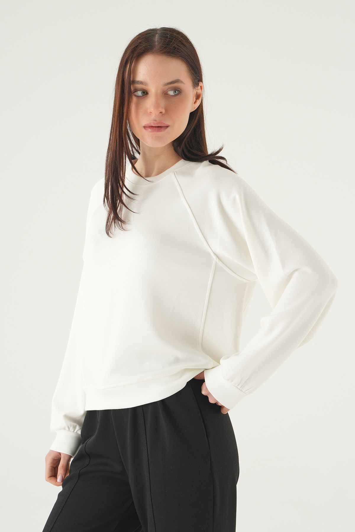 Bisiklet Yaka Sweat 8277A Ekru