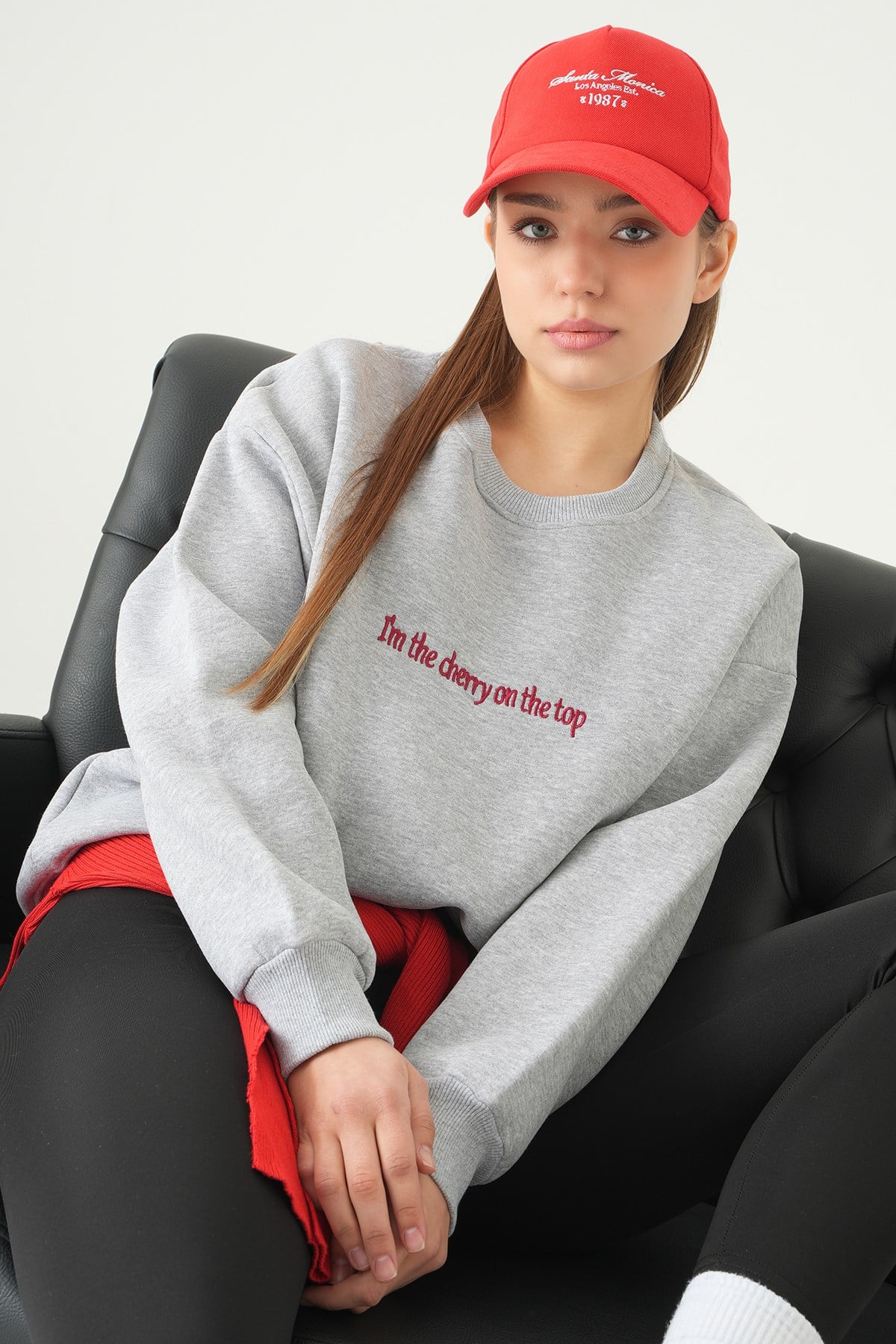 Cherry On Top Baskılı Sweat 1041 Gri 2