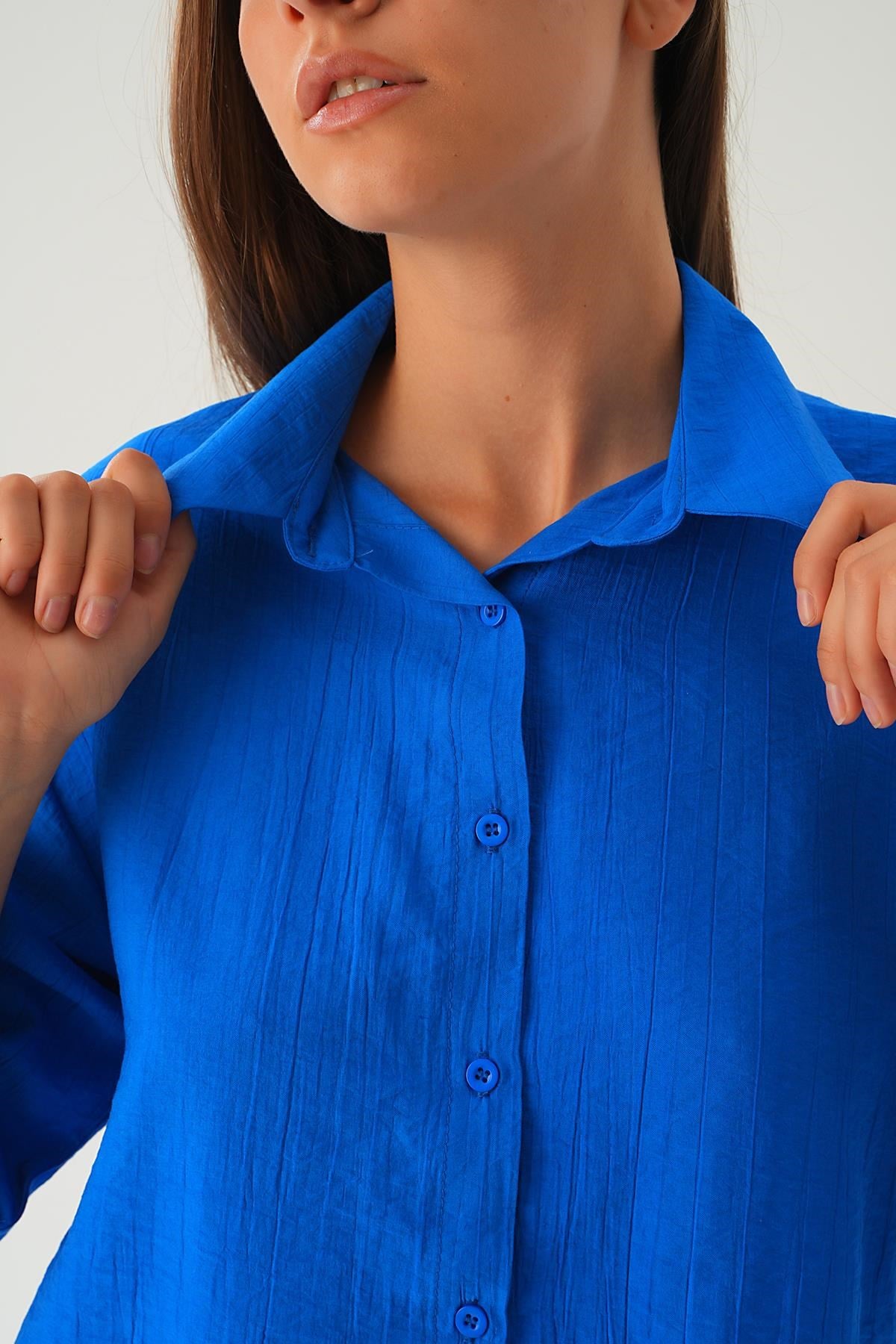 Saks Oversize Kısa Gömlek 4159A 2