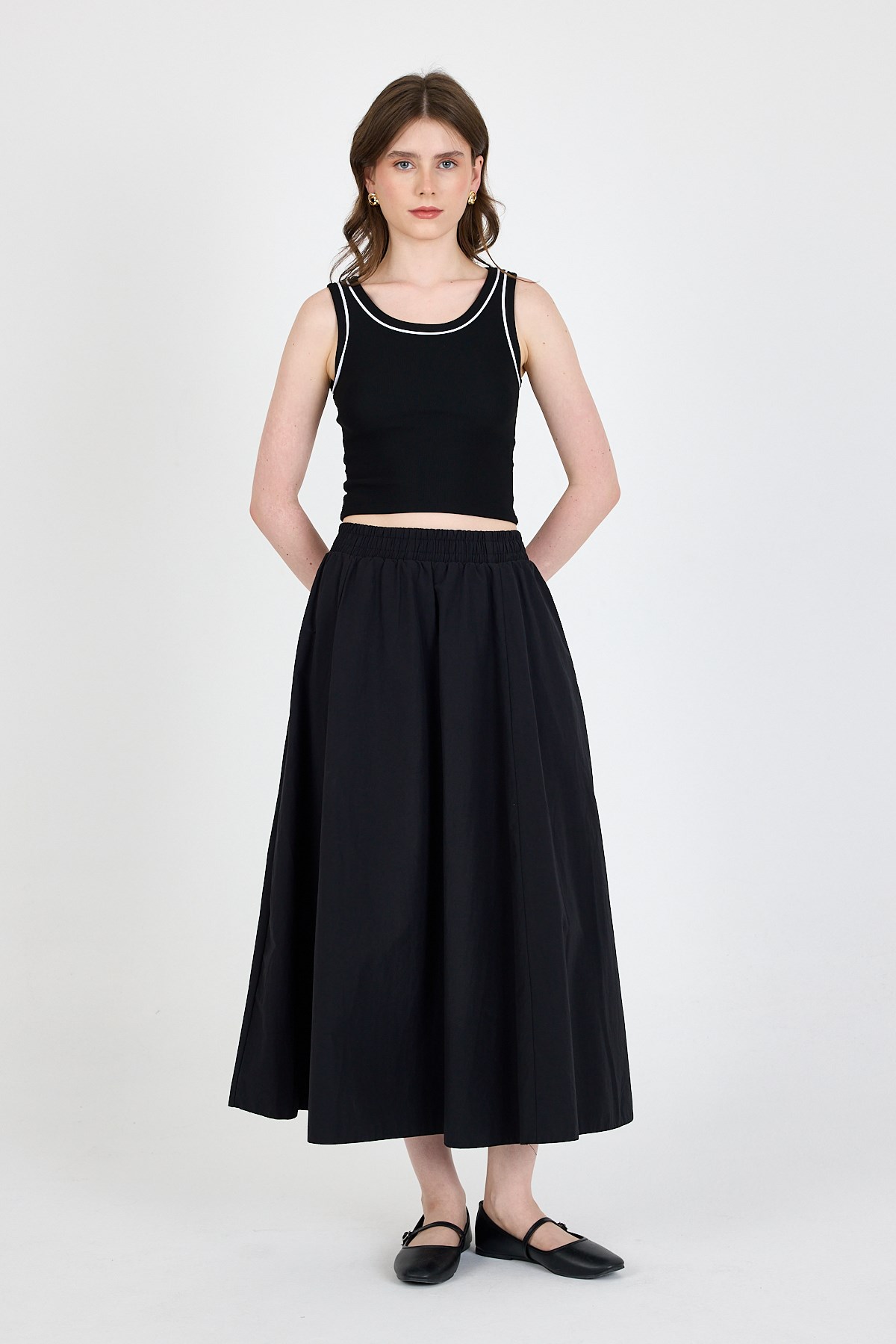 Siyah Şerit Detaylı Örme Crop Atlet 1049 3