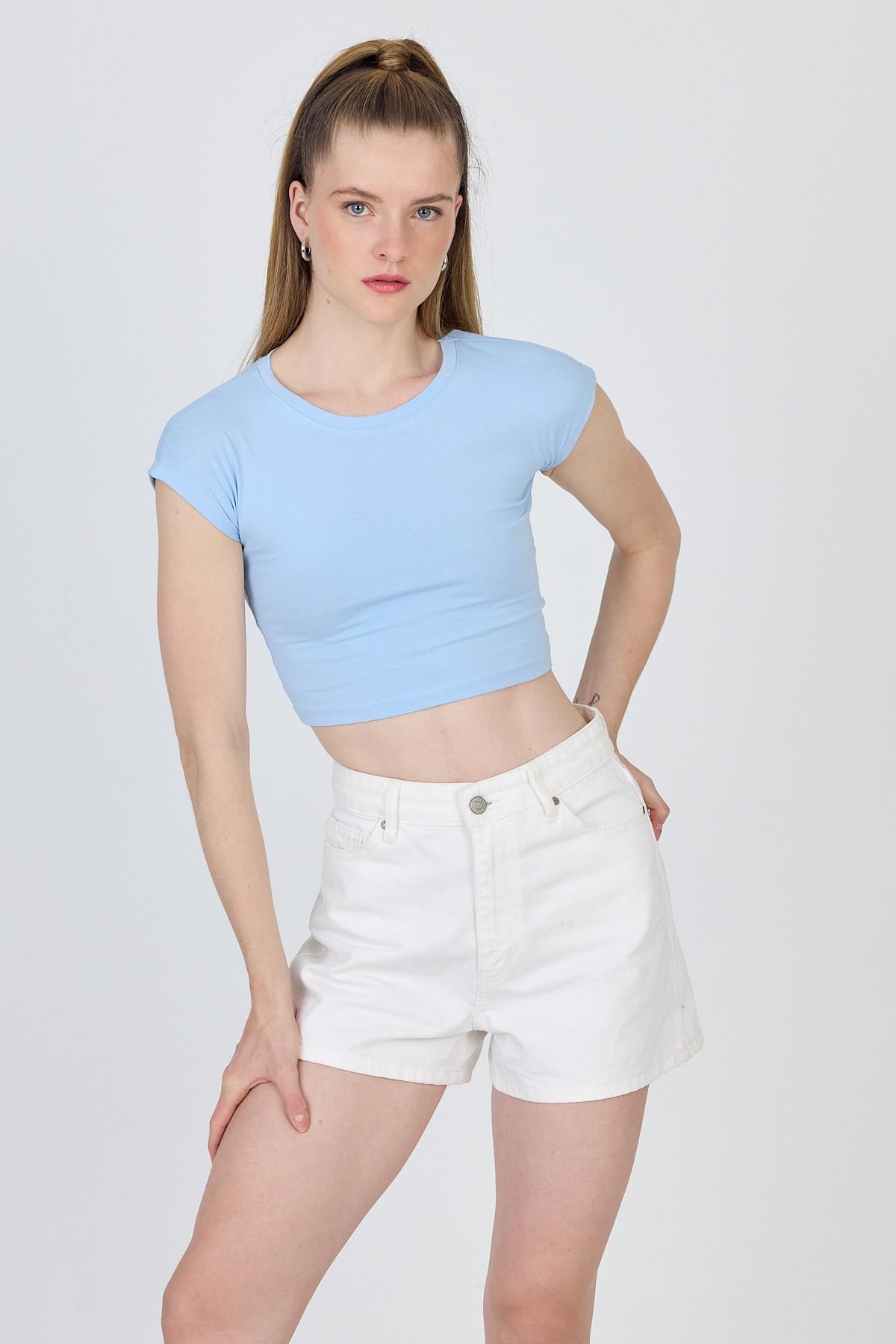 Mavi Bisiklet Yaka Pamuklu Slim Fit Crop Tişört 9199M 7