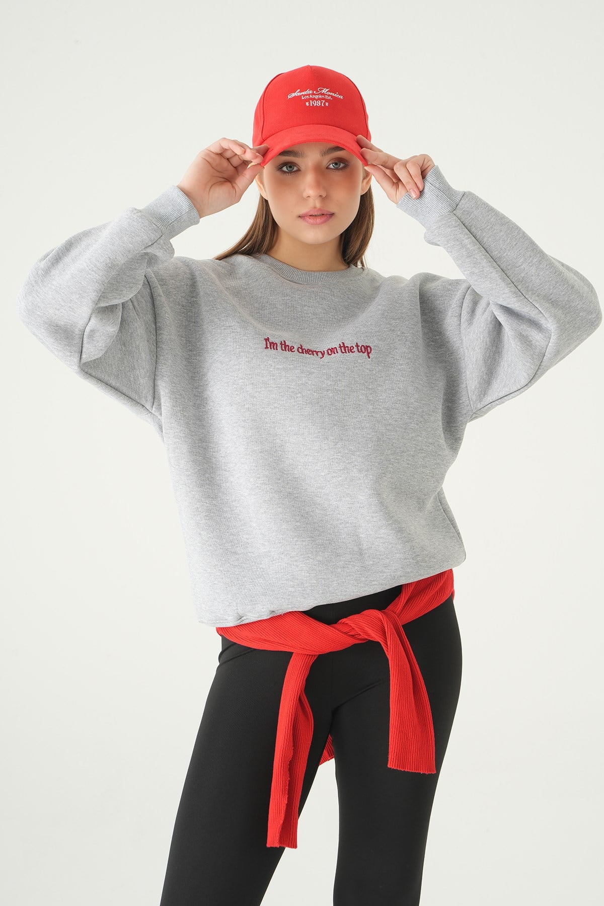 Cherry On Top Baskılı Sweat 1041 Gri