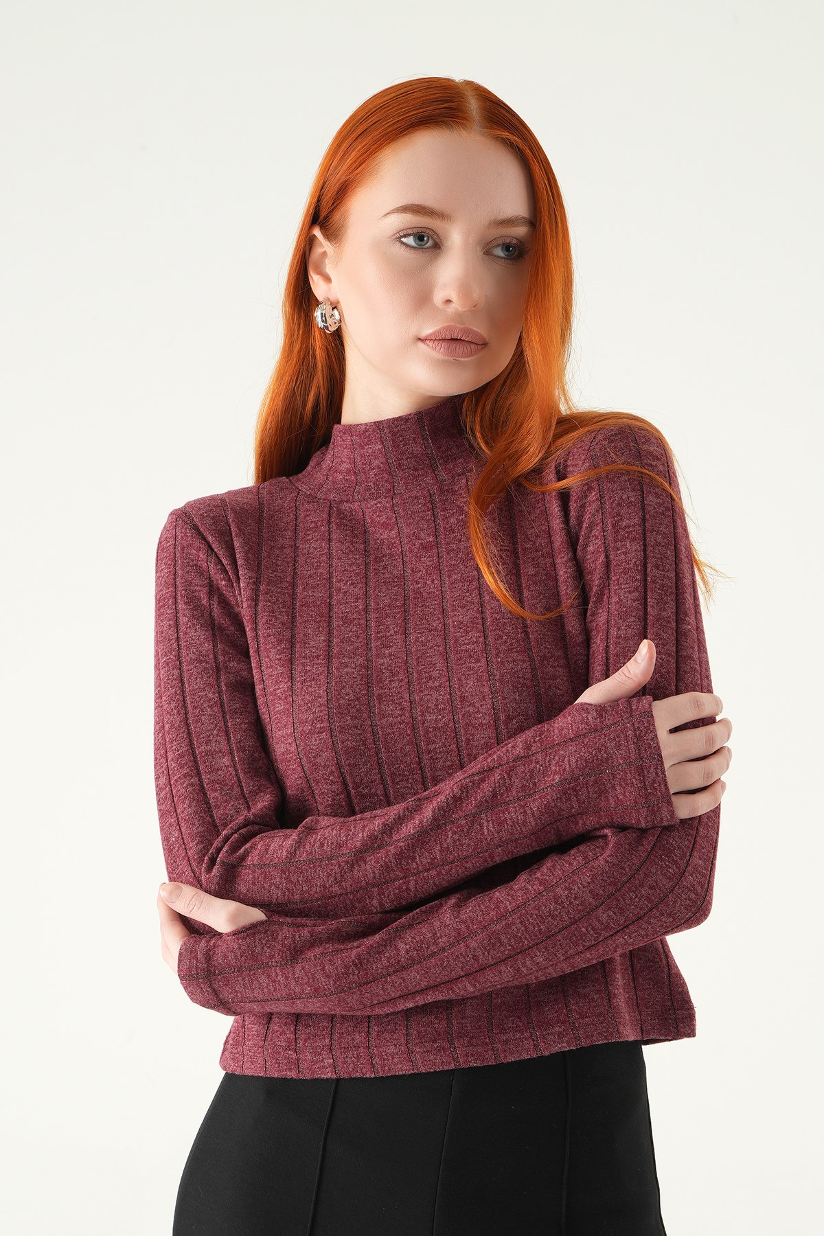 Balıkçı Yaka Uzun Kol Bluz 8361A Bordo 2