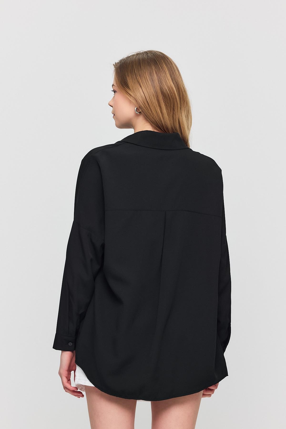 Siyah Relaxed Fit Rahat Kesim Basic Gömlek - 6621A 5