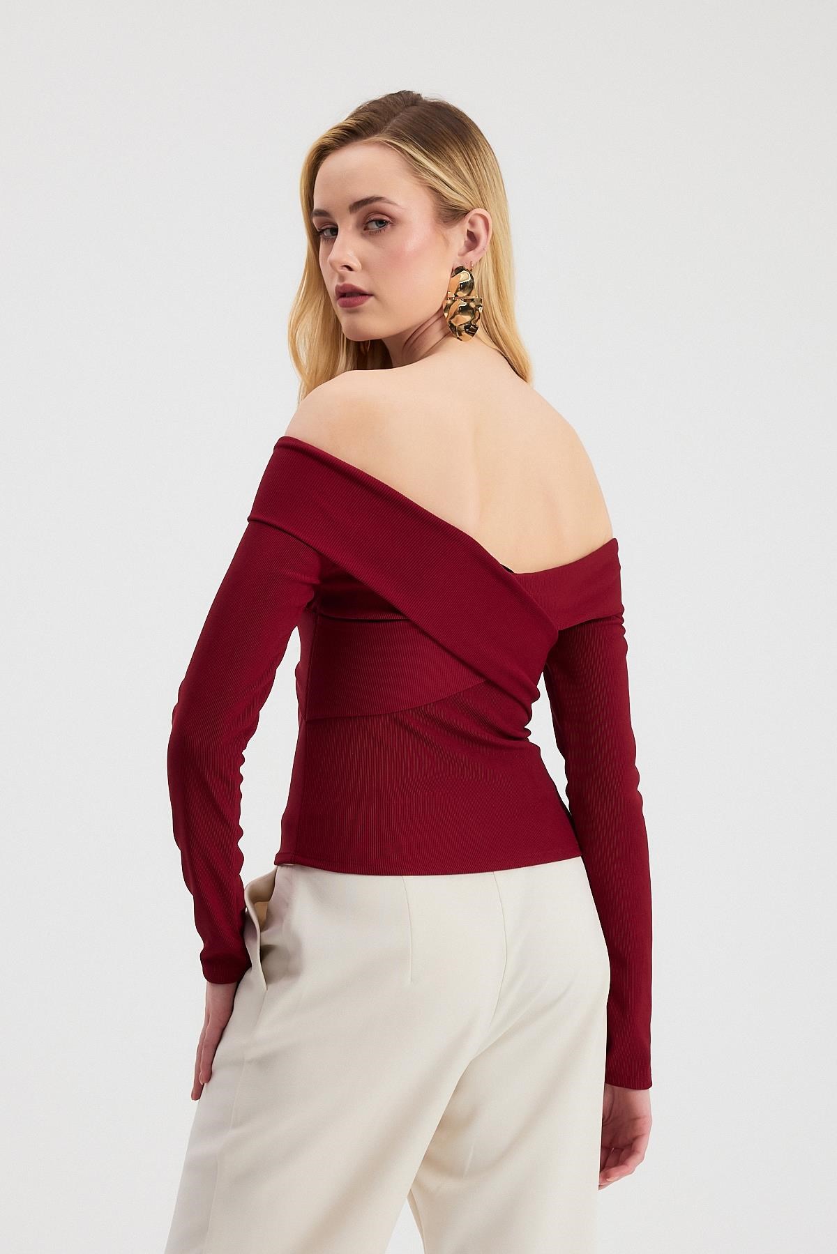 Çapraz Madonna Yaka Bluz 12748 Bordo 5