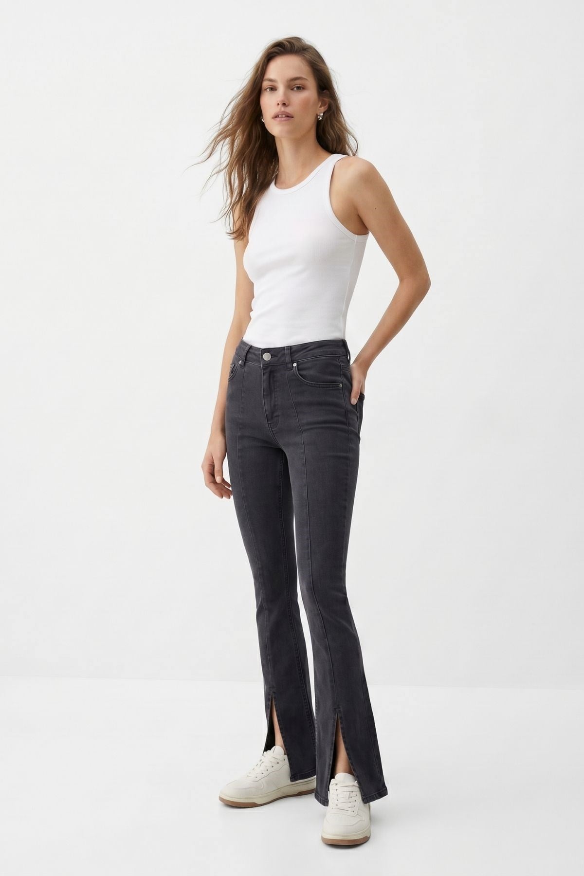 İspanyol Paça Pensli Jean 576 Füme