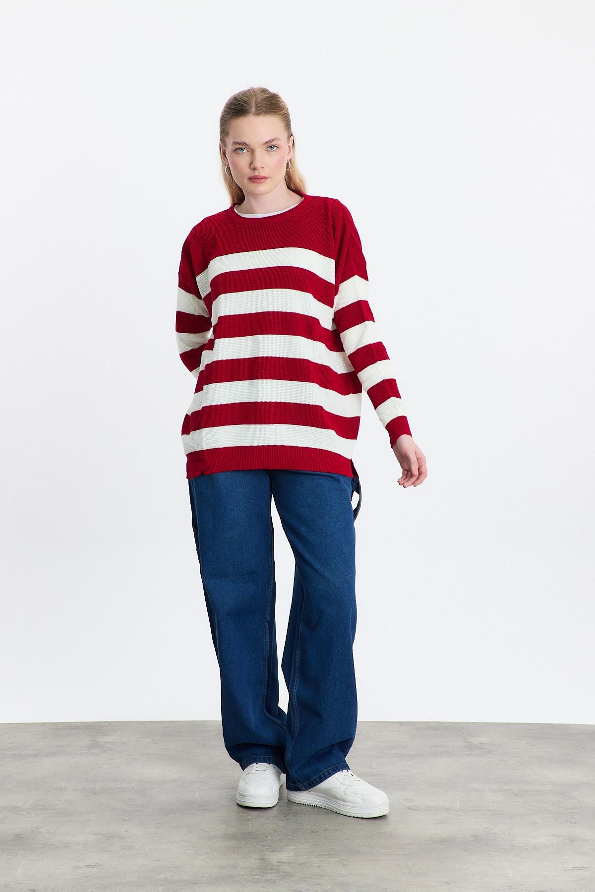 Bisiklet Yaka Çizgili Tunik 5380 Kırmızı 8