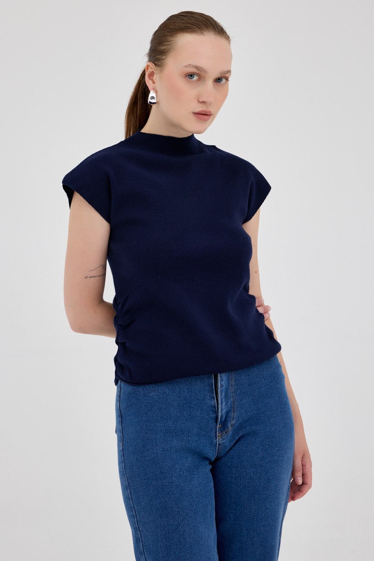 Laci Yanları Büzgülü Triko Bluz 2306
