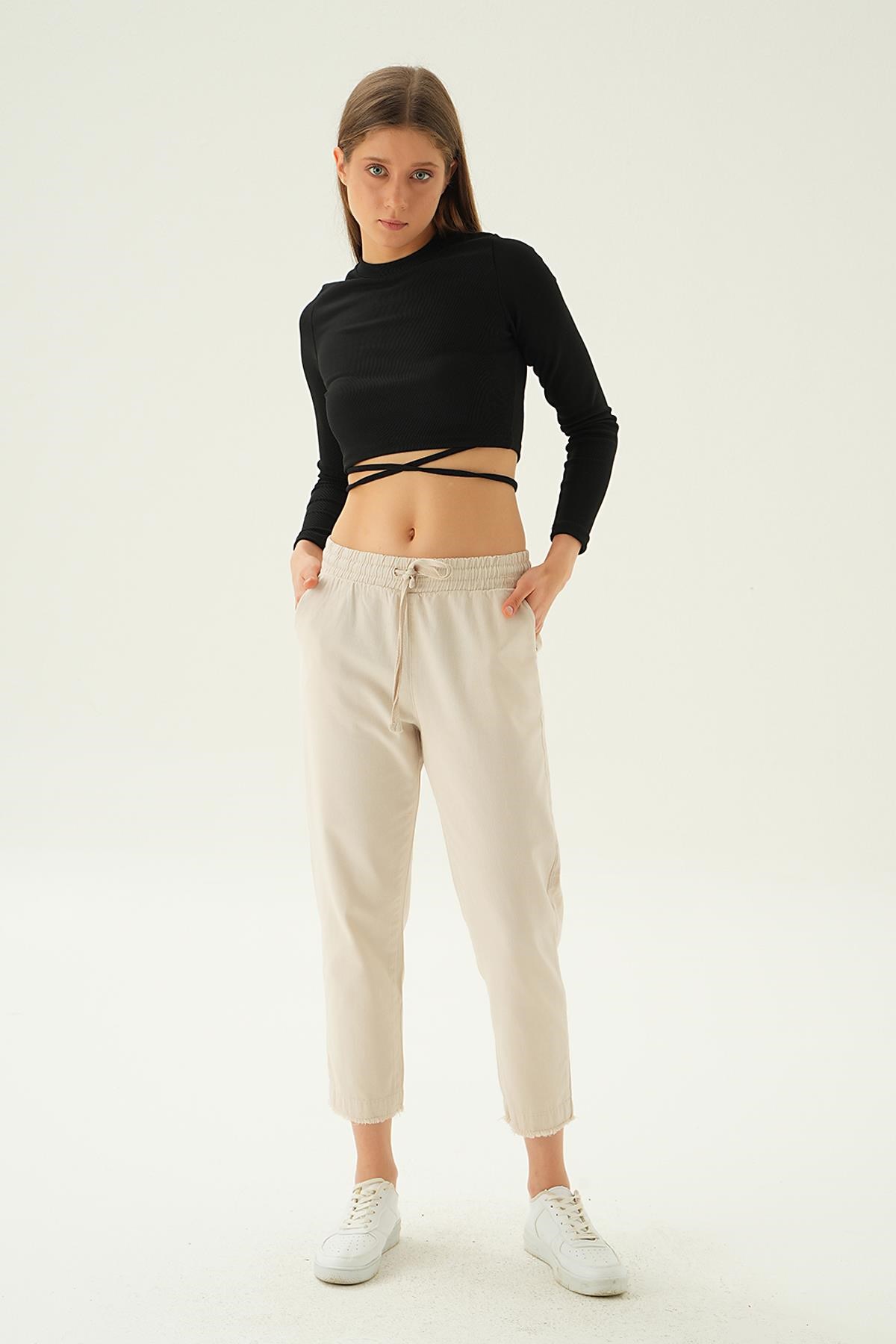 Paça Püskül Pantolon 4228 Taş