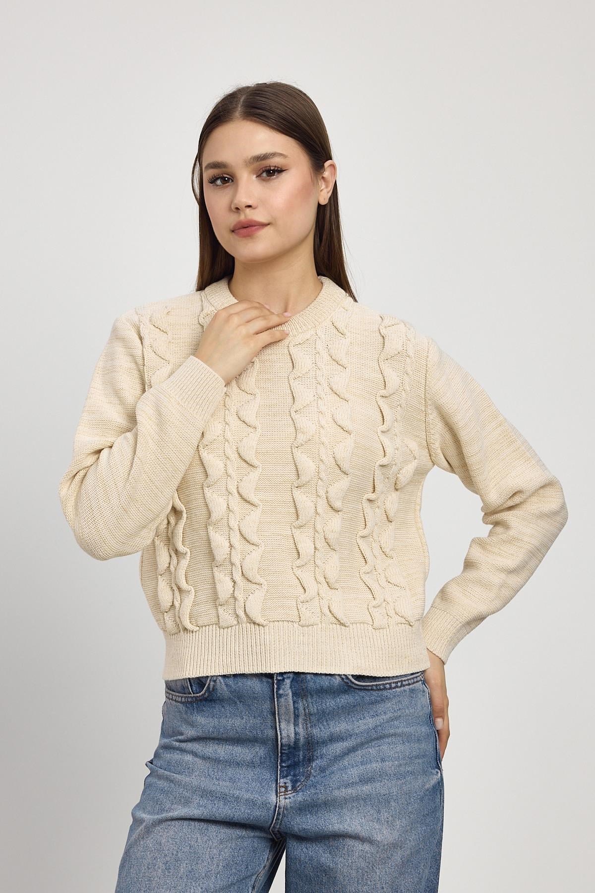 Simli Fırfır Detay Kazak 24364 Bej 8