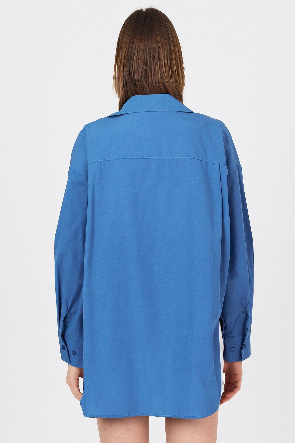 İndigo Oversize Basic Uzun Gömlek 4664A 5