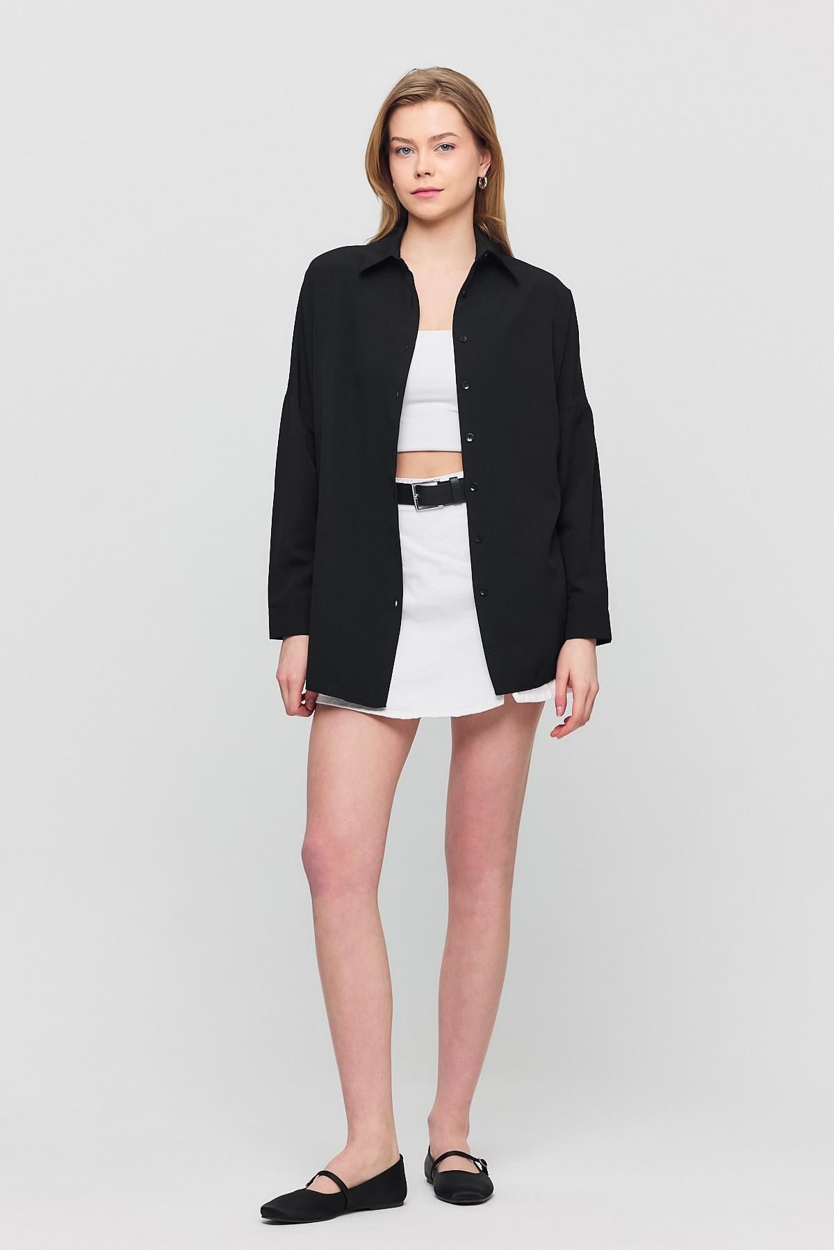 Siyah Relaxed Fit Rahat Kesim Basic Gömlek - 6621A 3