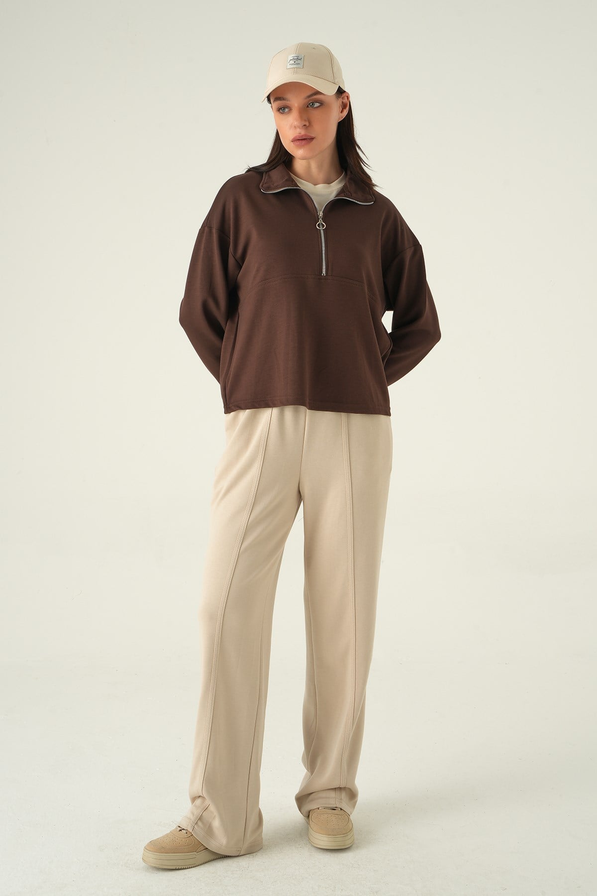 Yarım Fermuarlı Sweat 8249A Kahve 3