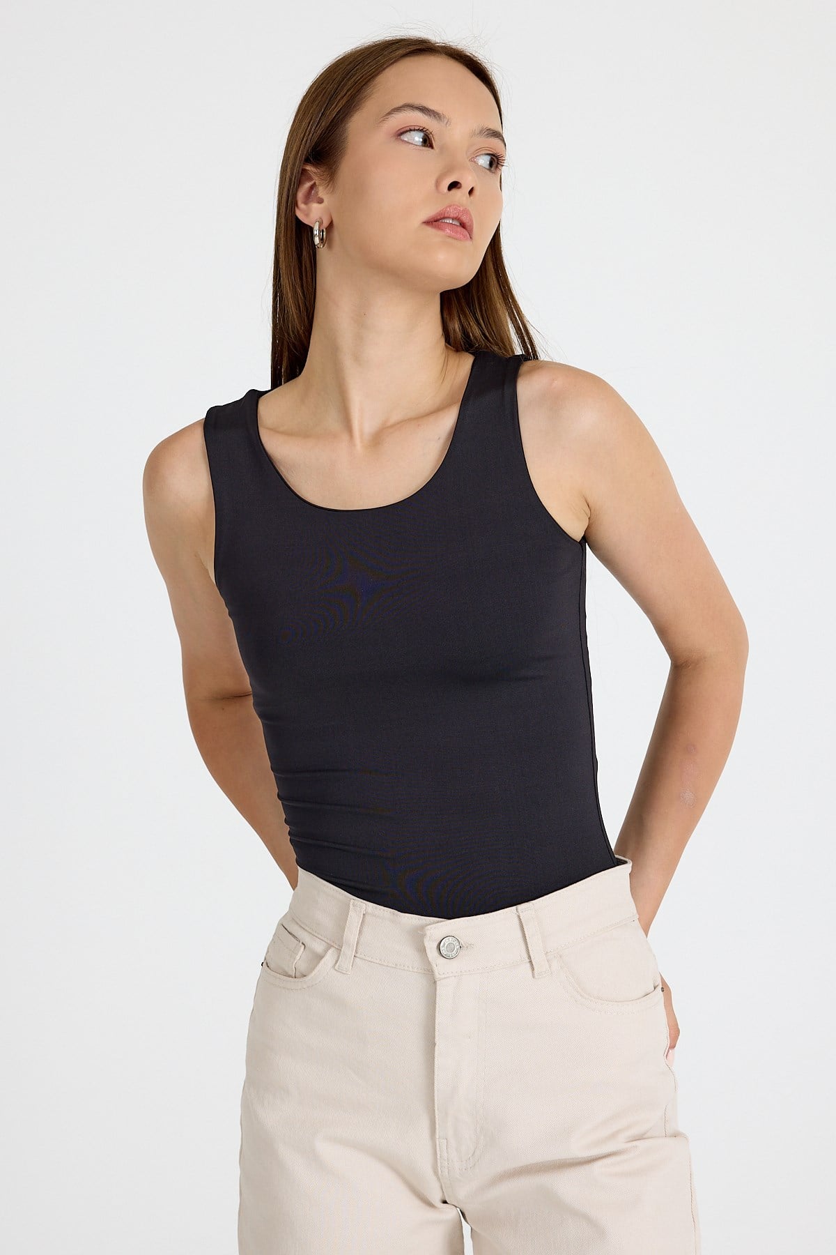 Siyah Slim Fit Kolsuz Basic Atlet 9194M 2
