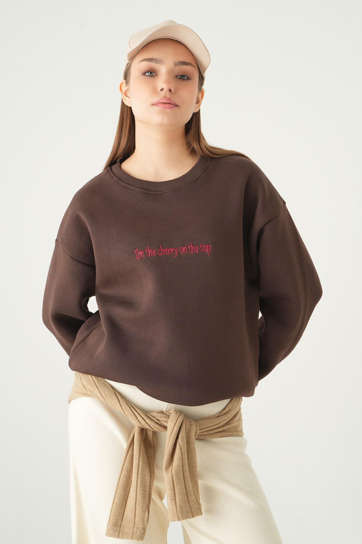 Cherry On Top Baskılı Sweat 1041 Kahve 7