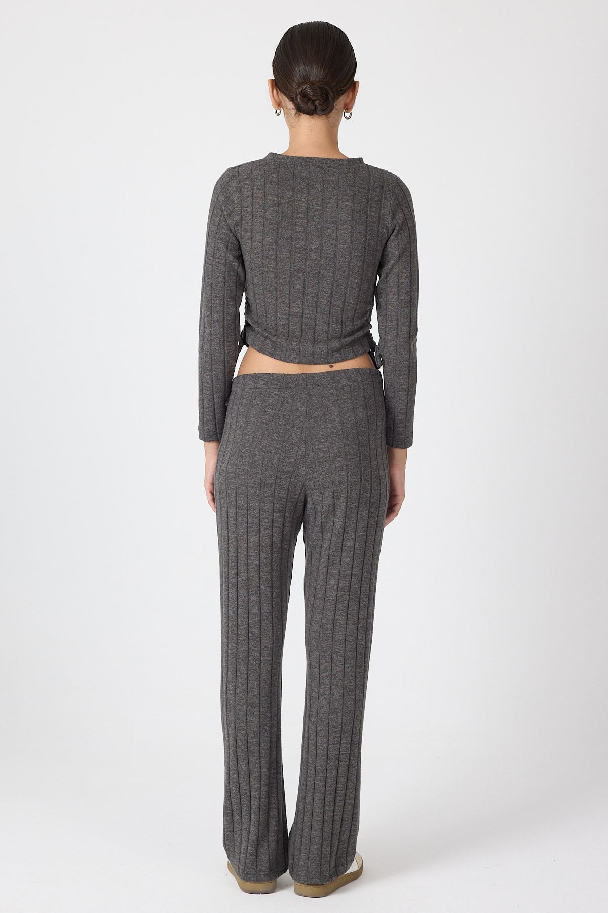 Antrasit Fitilli Crop Bluz Pantolon İkili Takımı 8114A 5