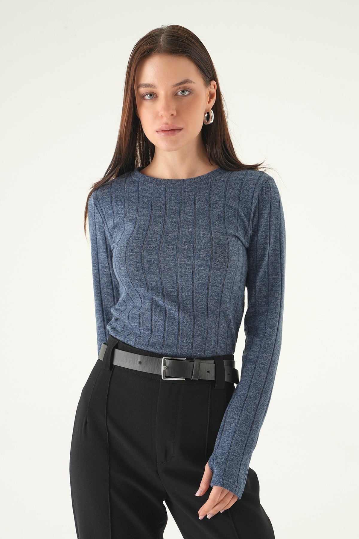 Bisiklet Yaka Bluz 8268A İndigo 2