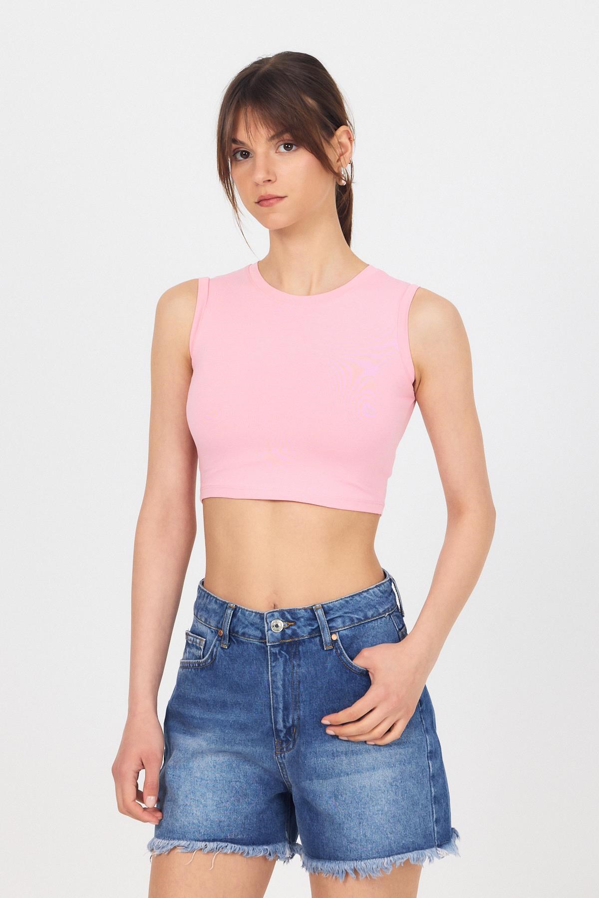 Pembe Bisiklet Yaka Crop Atlet 9189M 3