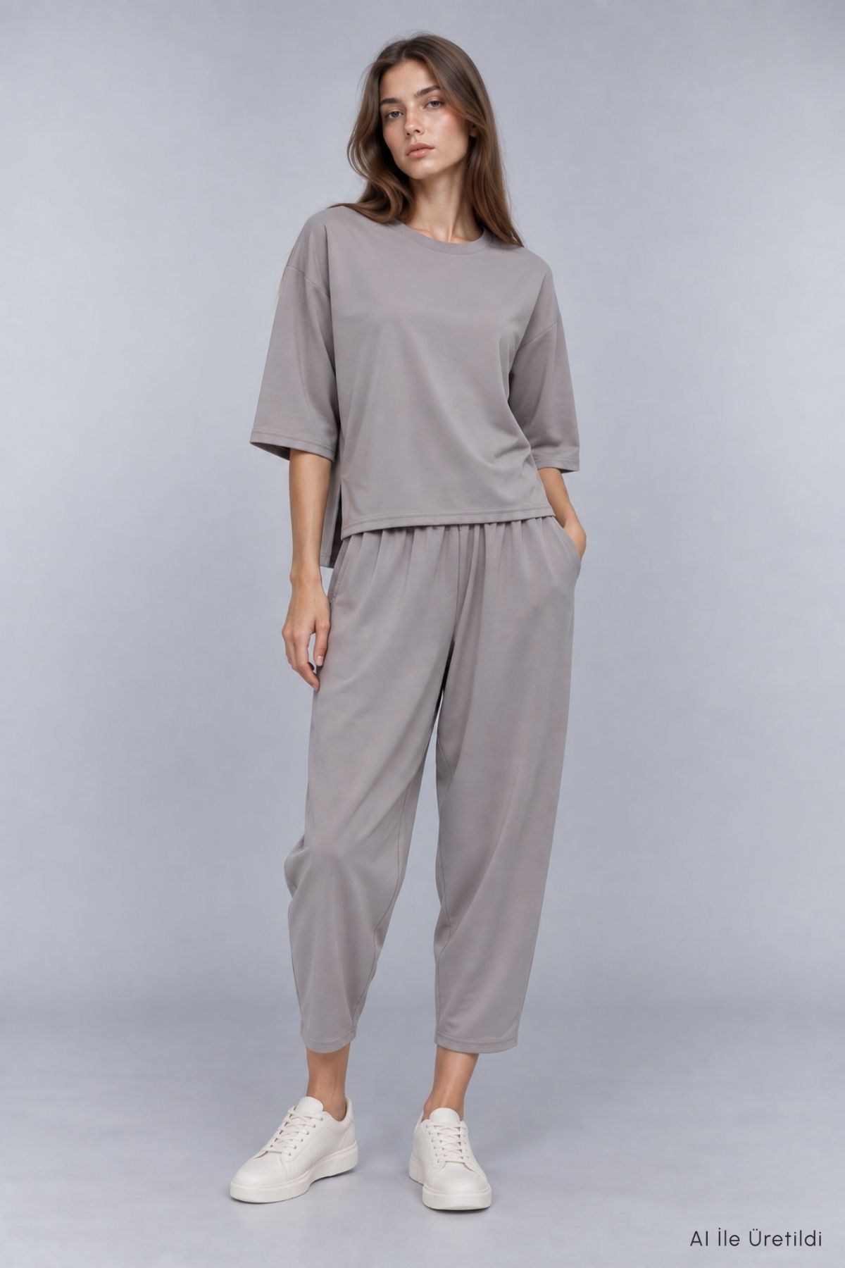Bisiklet Yaka Pantolon Takım 8749A Gri