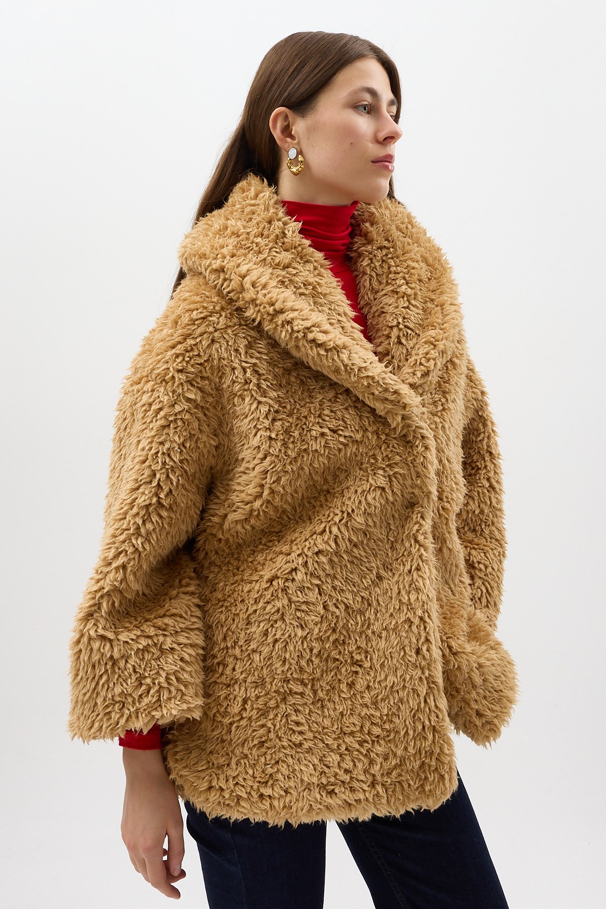 Camel Çıt Çıtlı Peluş Kadın Kaban 8471 2