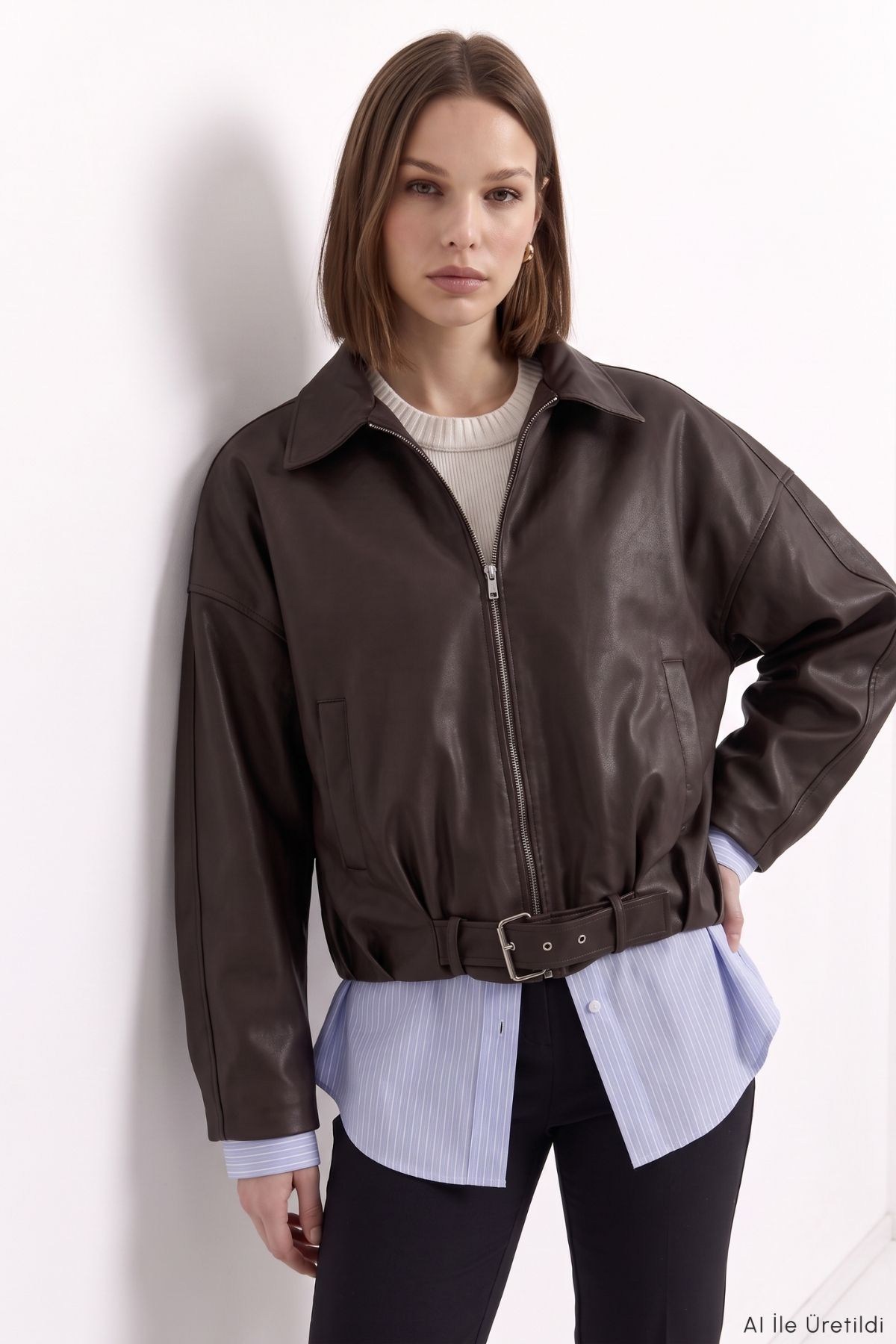 Oversize Deri Ceket 3137 Kahve 2