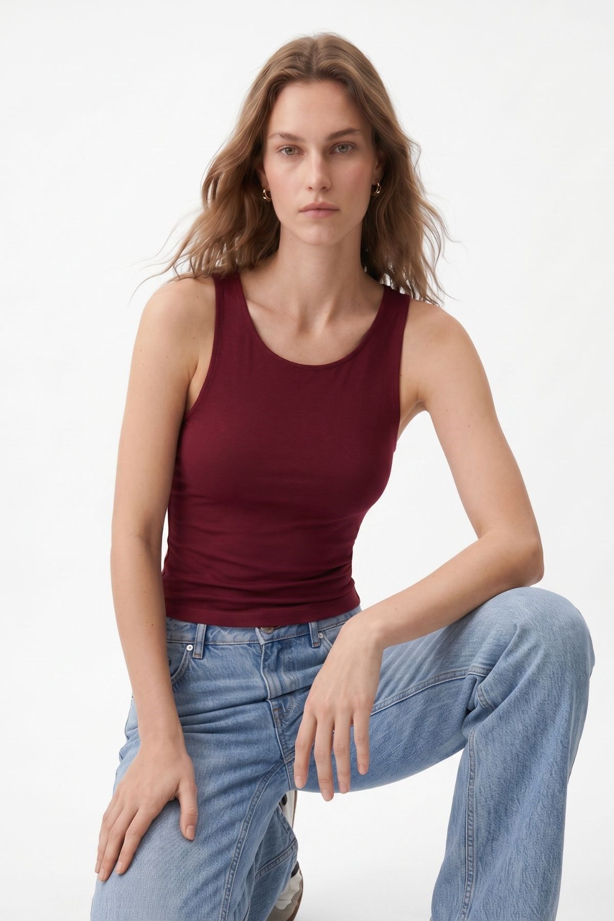 Yuvarlak Yaka Crop Atlet 8163A Bordo