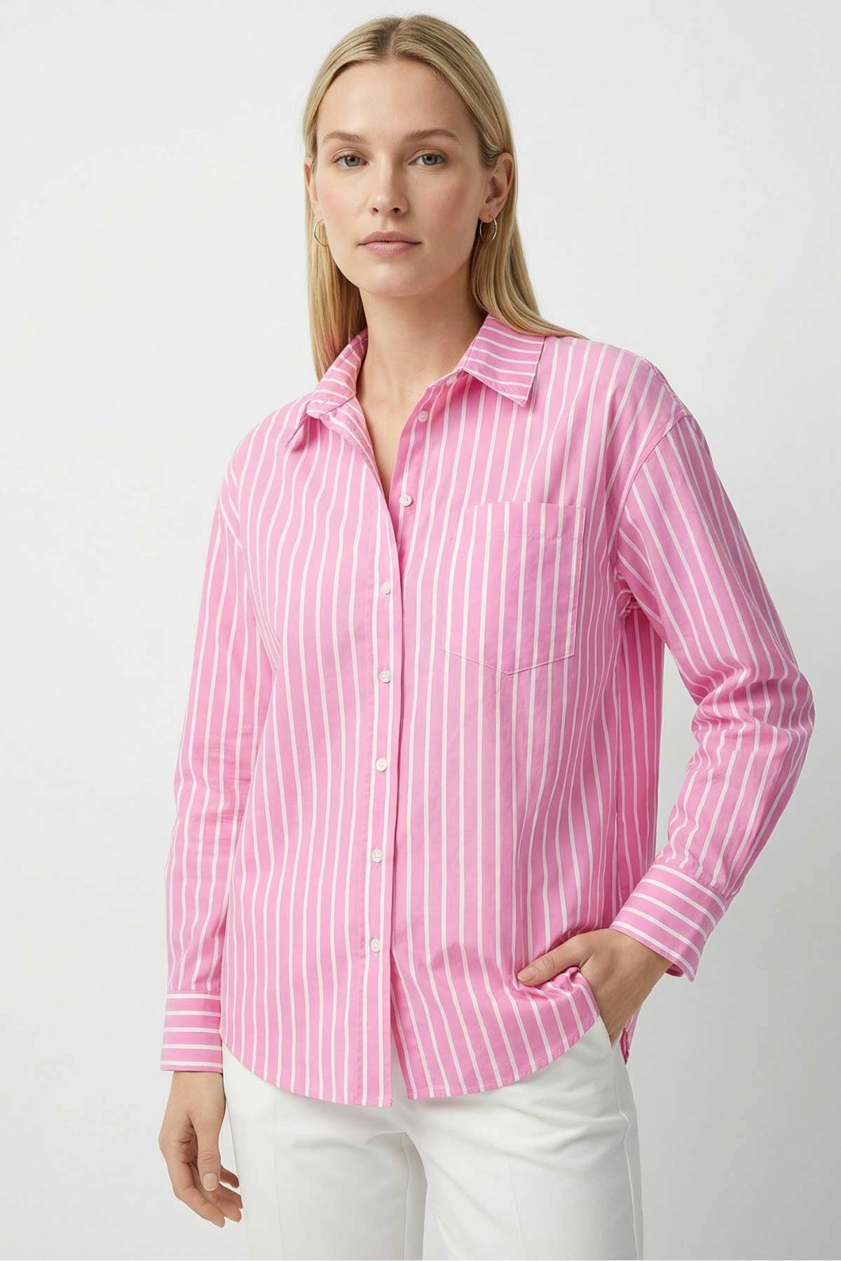 Çizgili Gömlek 8005 Pembe