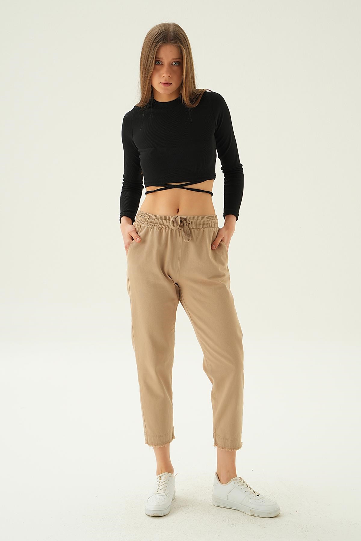 Paça Püskül Pantolon 4228 Koyu Taş