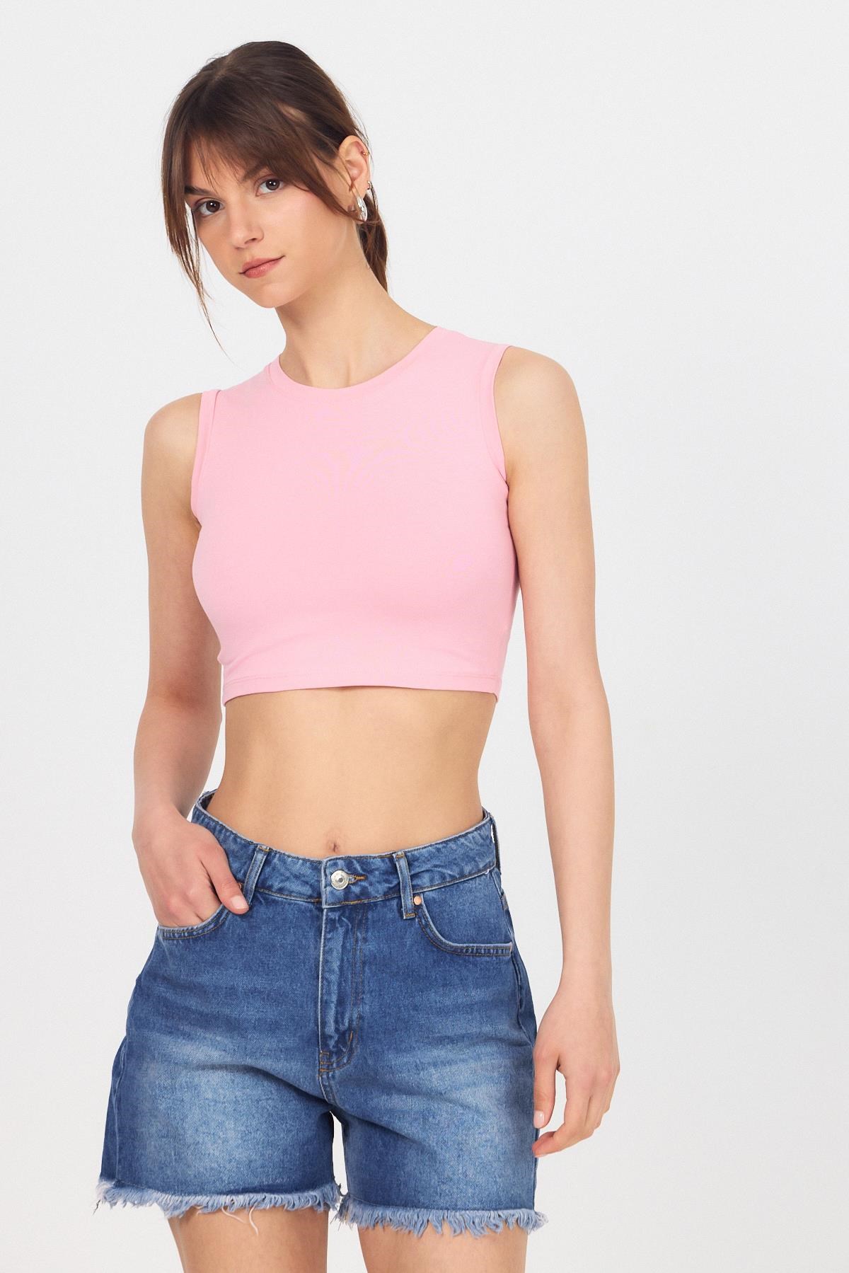 Pembe Bisiklet Yaka Crop Atlet 9189M 4