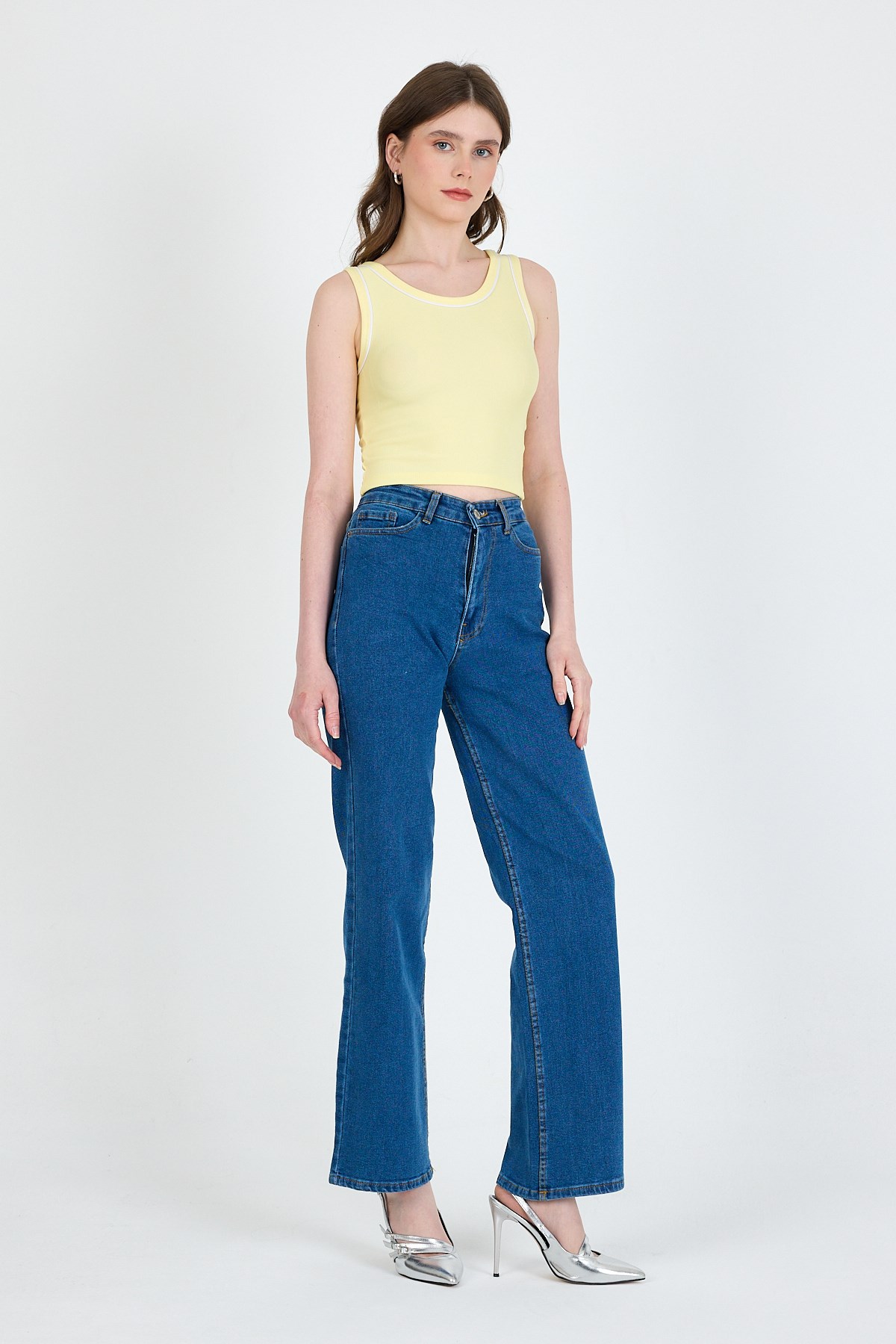 Sarı Şerit Detaylı Örme Crop Atlet 1049 3
