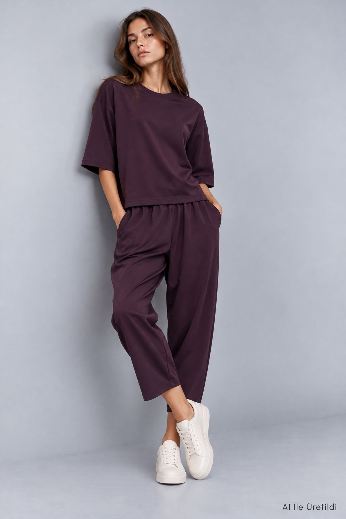 Bisiklet Yaka Pantolon Takım 8749A Mürdüm