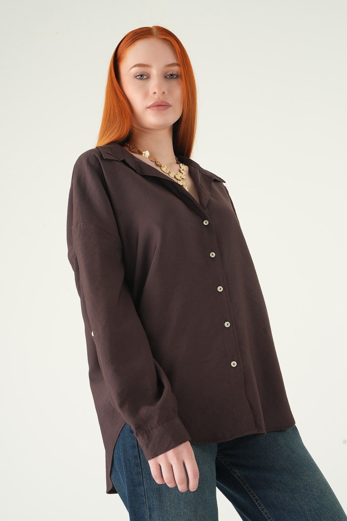 Kahve Oversize Gömlek 2893 2