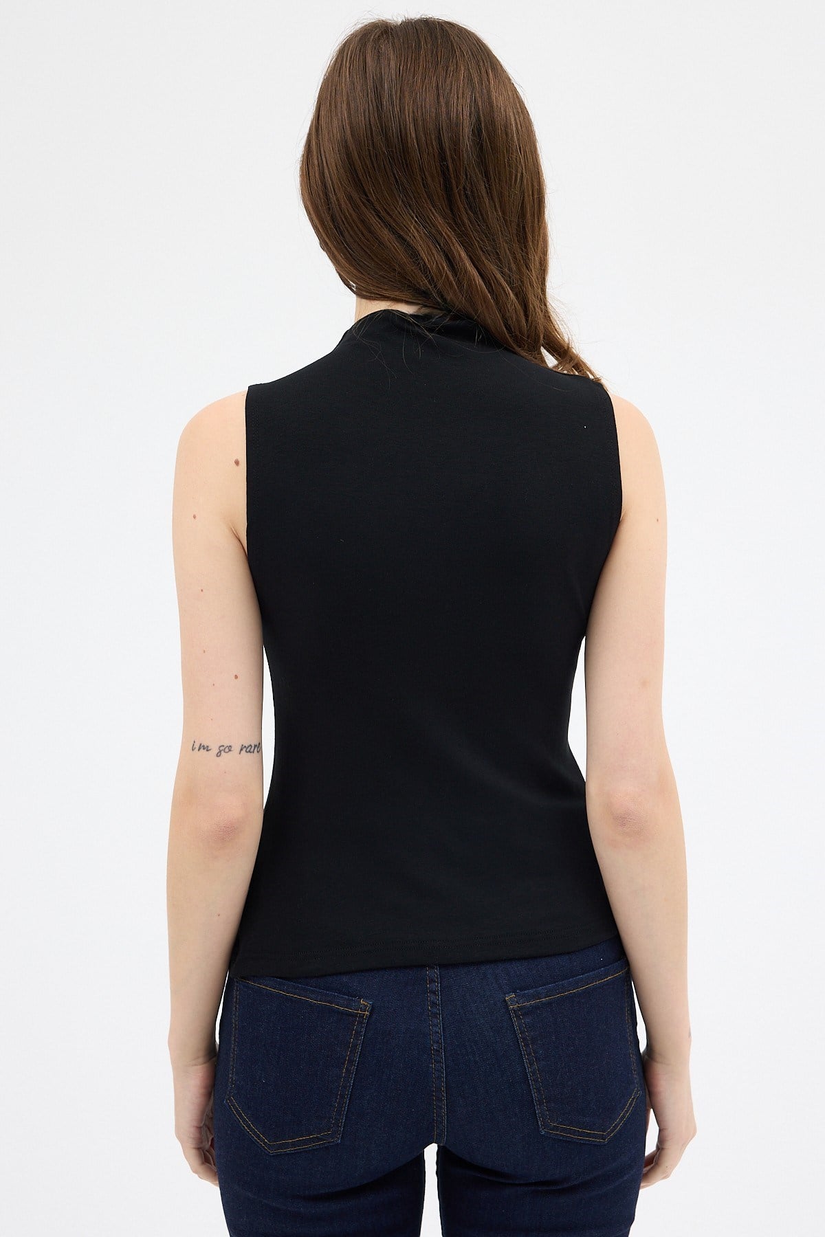 Siyah Kadın Kolsuz Yüksek Yaka Body 8155A 5