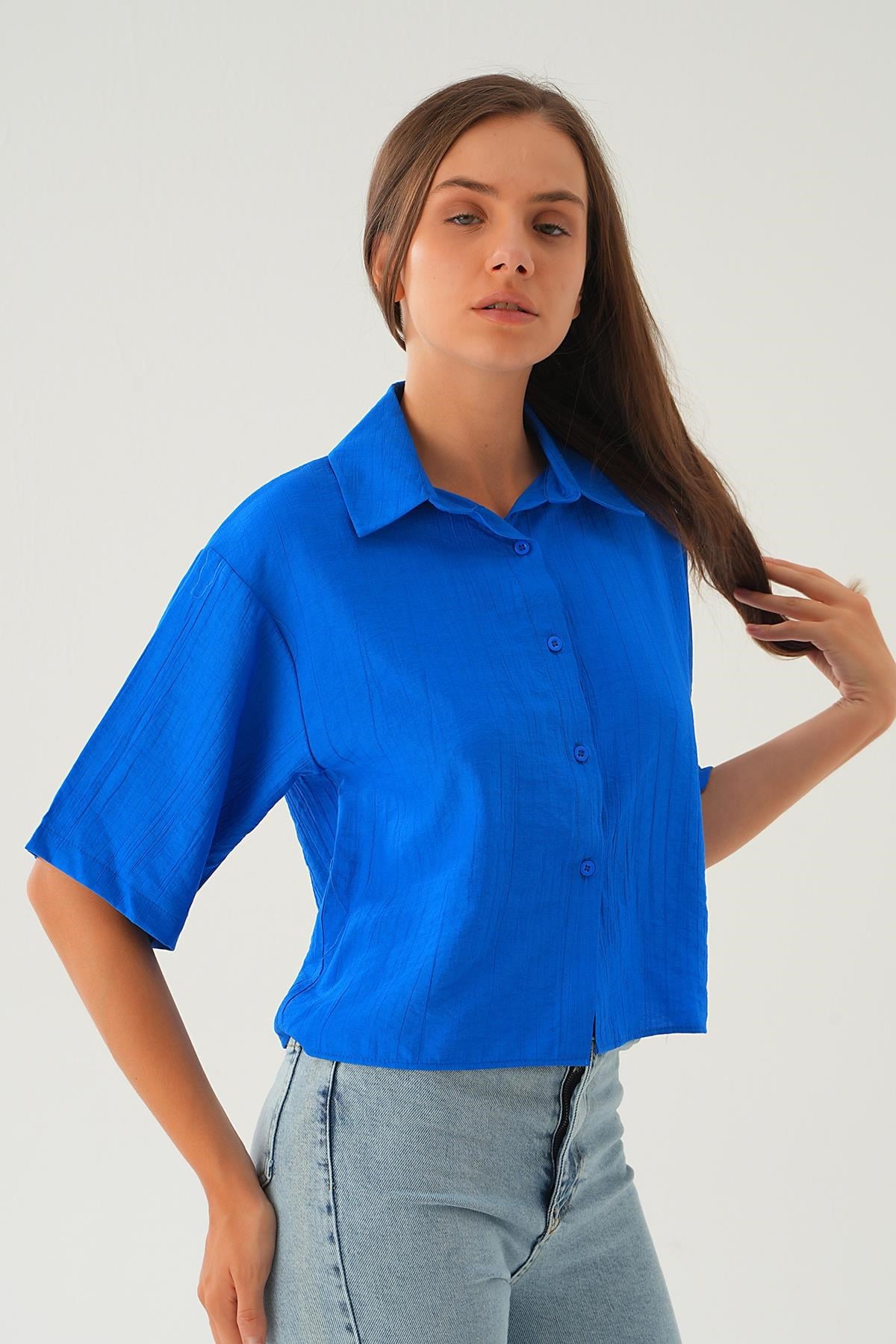 Saks Oversize Kısa Gömlek 4159A 5